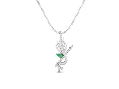 Krishna Flute Leaf 5x3mm Pear Emerald 925 Sterling Silver Religious Men Women Pendant Necklace