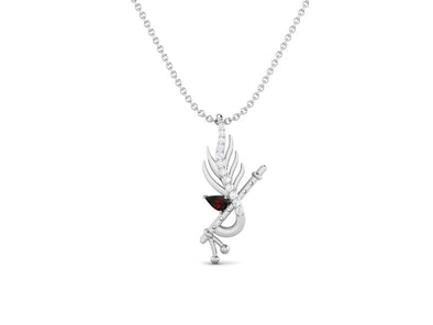 Krishna Flute Leaf 5x3mm Pear Garnet 925 Sterling Silver Religious Men Women Pendant Necklace