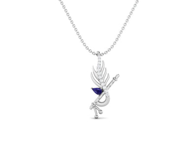 Krishna Flute Leaf 5x3mm Pear Lapis 925 Sterling Silver Religious Men Women Pendant Necklace