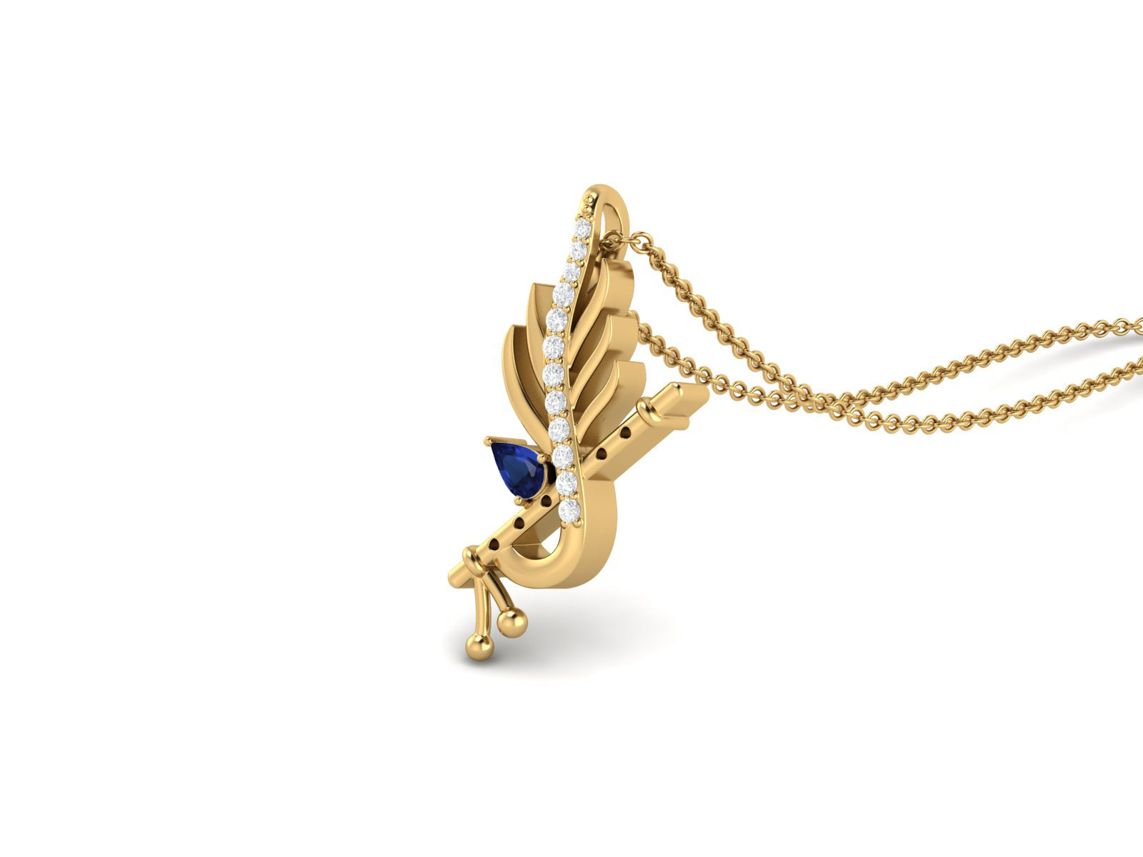 Blue CZ Krishna Flute Pendant – Sterling Silver