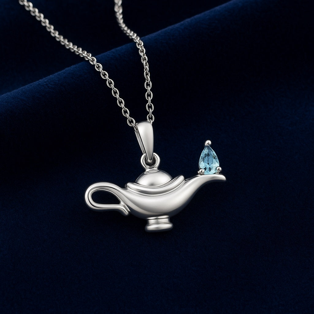 Swiss Blue Topaz Aladdin Lamp Pendant – Sterling Silver