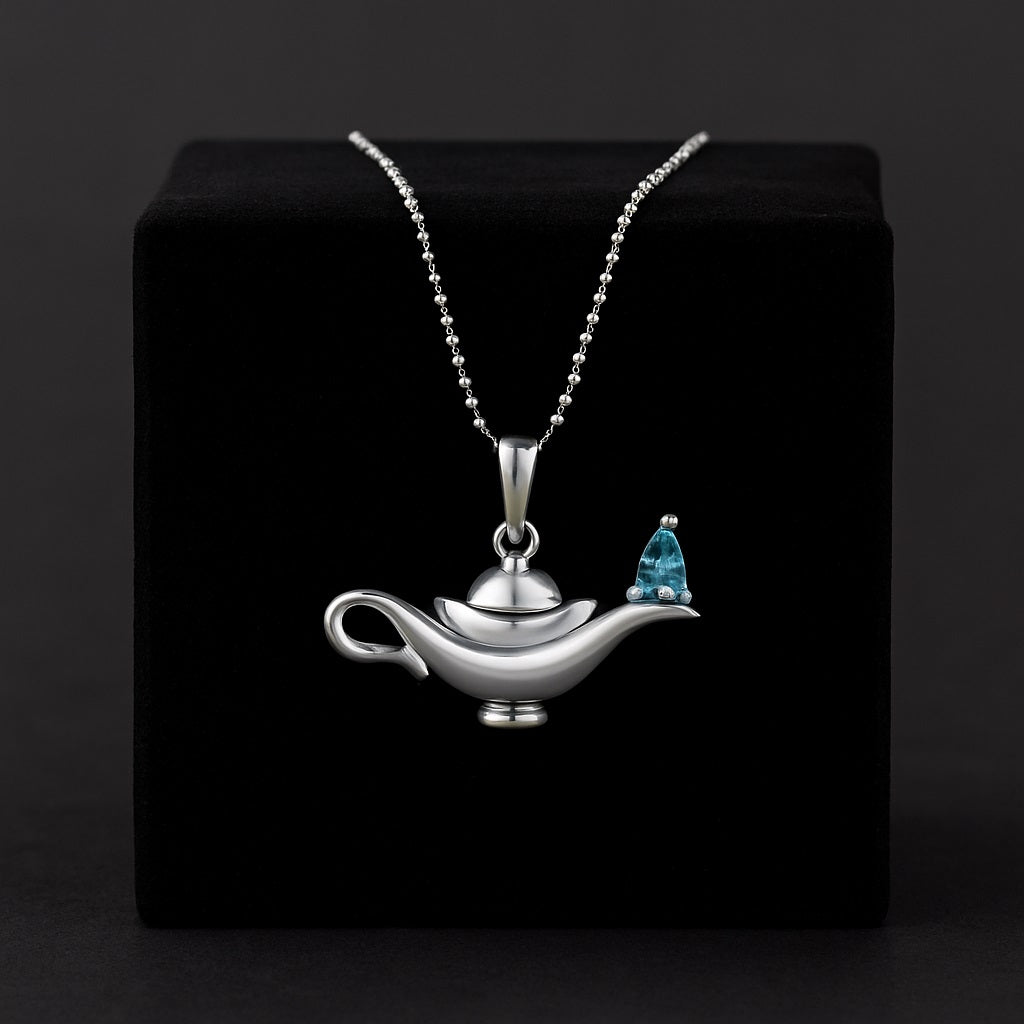 Swiss Blue Topaz Aladdin Lamp Pendant – Sterling Silver