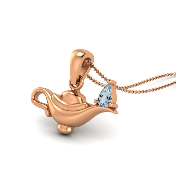 5x3MM Pear Blue Topaz Gemstone 925 Sterling Silver Dainty Aladdin Lamp Charm Pendant Necklace