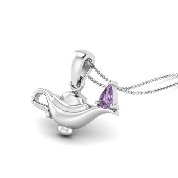 5x3MM Pear Amethyst Gemstone 925 Sterling Silver Dainty Aladdin Lamp Charm Pendant Necklace