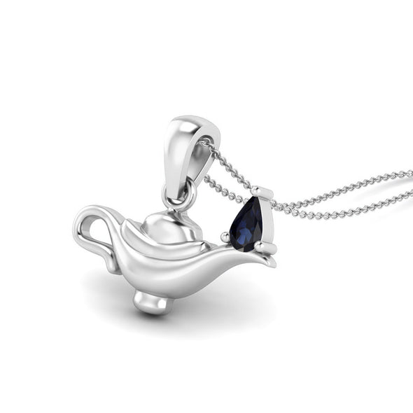 5x3MM Pear Blue Sapphire Gemstone 925 Sterling Silver Dainty Aladdin Lamp Charm Pendant Necklace