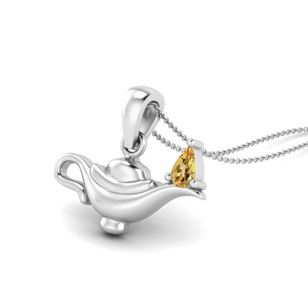 Citrine 925 Sterling Silver Aladdin Lamp Necklace