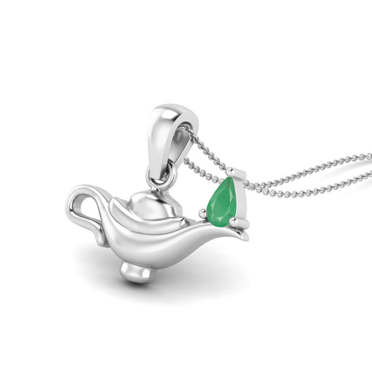Emerald 925 Sterling Silver Aladdin Lamp Necklace