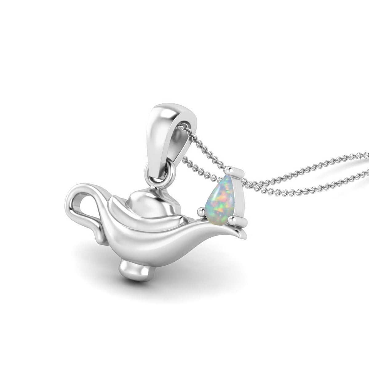 Opal 925 Sterling Silver Aladdin Lamp Necklace