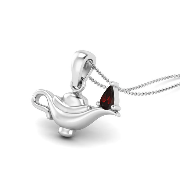 5x3MM Pear Garnet Gemstone 925 Sterling Silver Dainty Aladdin Lamp Charm Pendant Necklace