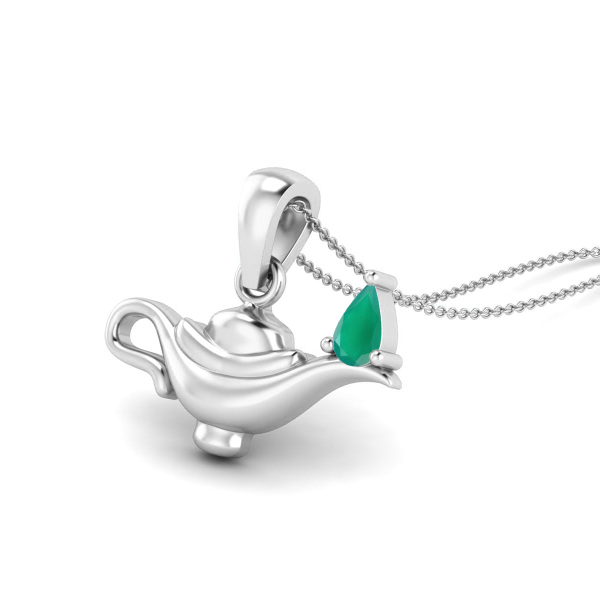 Gren Onyx 925 Sterling Silver Aladdin Lamp Necklace