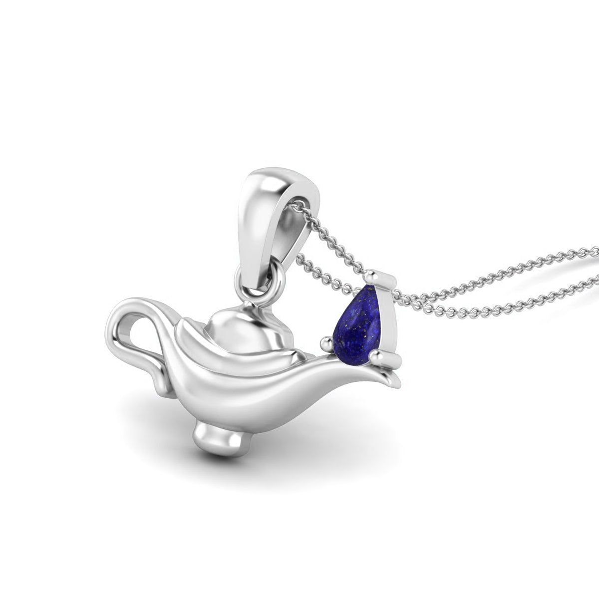 Lapis 925 Sterling Silver Aladdin Lamp Necklace