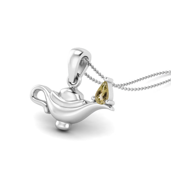 5x3MM Pear Lemon Quartz Gemstone 925 Sterling Silver Dainty Aladdin Lamp Charm Pendant Necklace