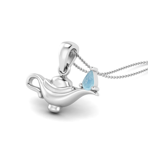 5x3MM Pear Larimar Gemstone 925 Sterling Silver Dainty Aladdin Lamp Charm Pendant Necklace