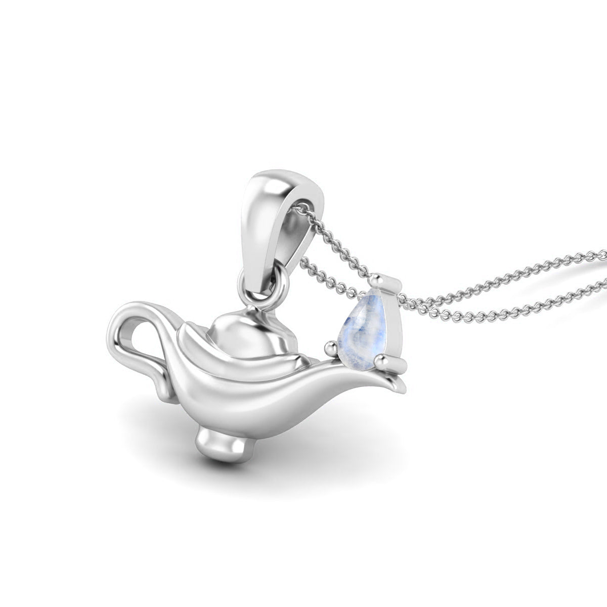 Moonstone 925 Sterling Silver Aladdin Lamp Necklace