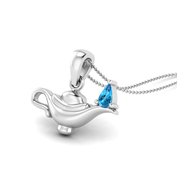 5x3MM Pear Swiss Blue Topaz Gemstone 925 Sterling Silver Dainty Aladdin Lamp Charm Pendant Necklace