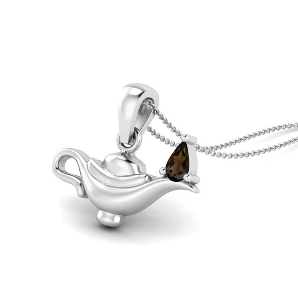 5x3MM Pear Smoky Quartz Gemstone 925 Sterling Silver Dainty Aladdin Lamp Charm Pendant Necklace