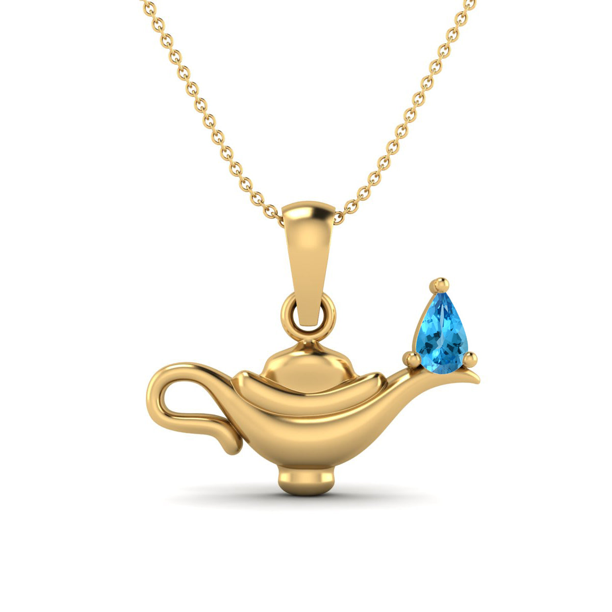 Swiss Blue Topaz Aladdin Lamp Pendant – Sterling Silver