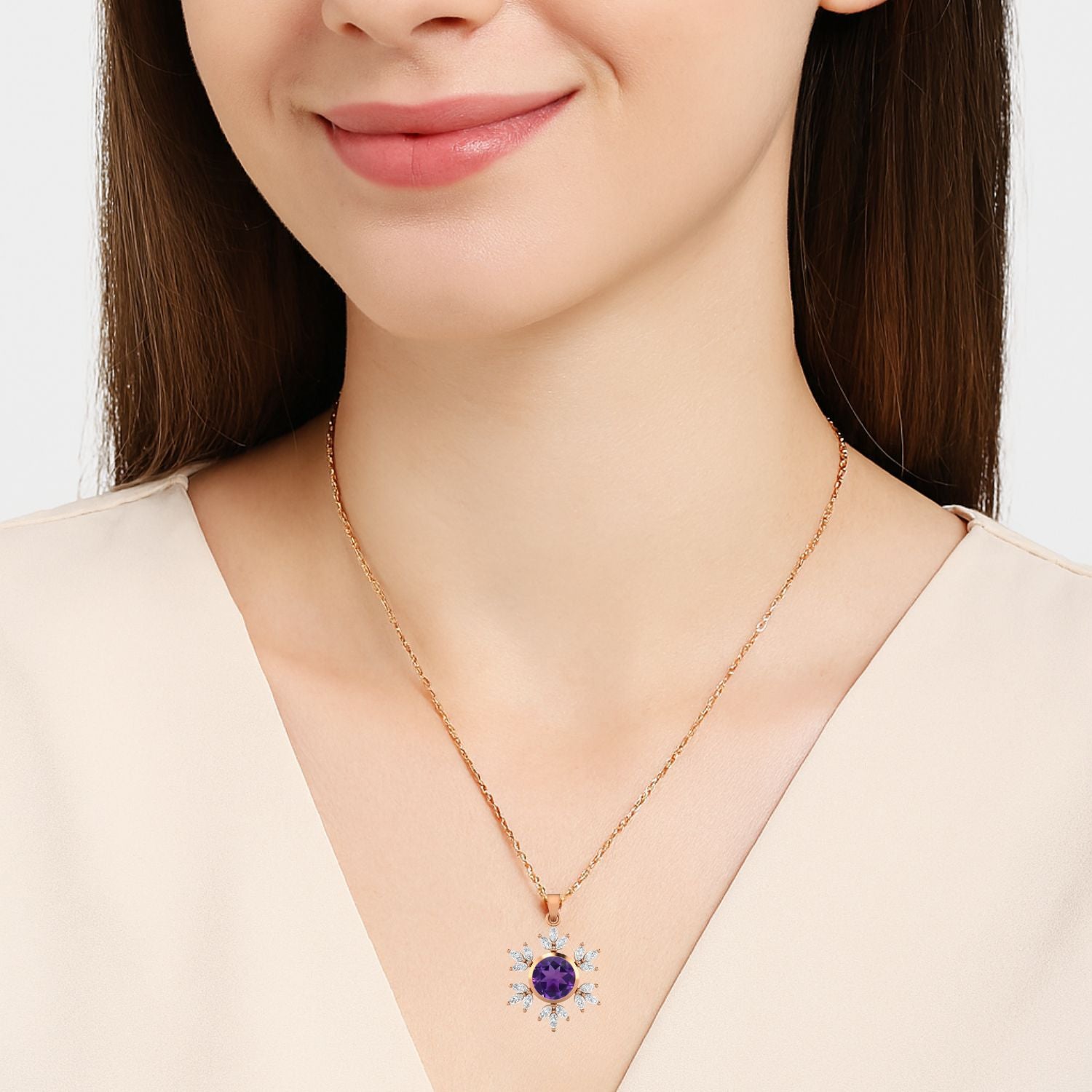 Collana con fiocco di neve in ametista e design a stella - Argento Sterling