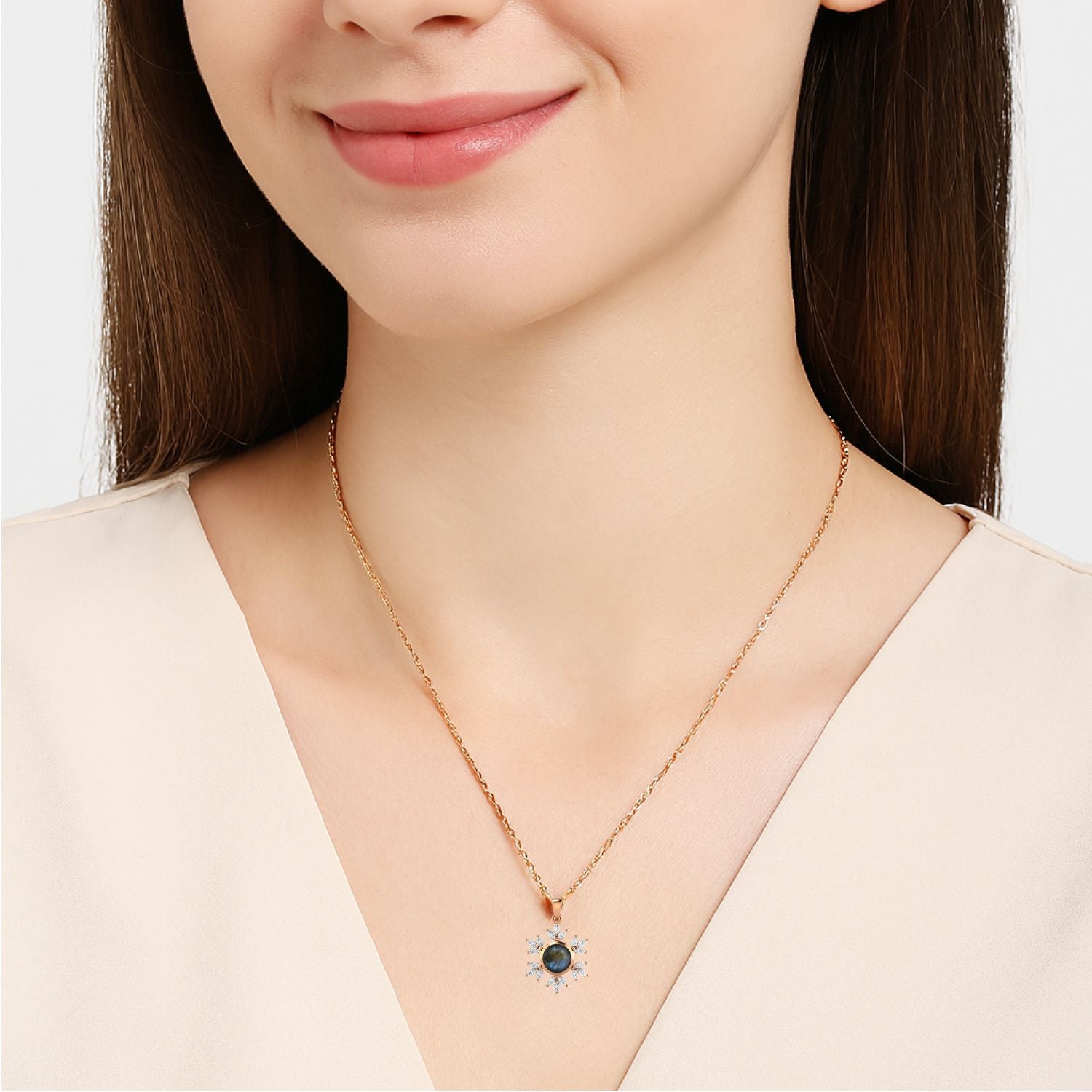 Labradorite Snowflake Starburst Design Necklace - Sterling Silver