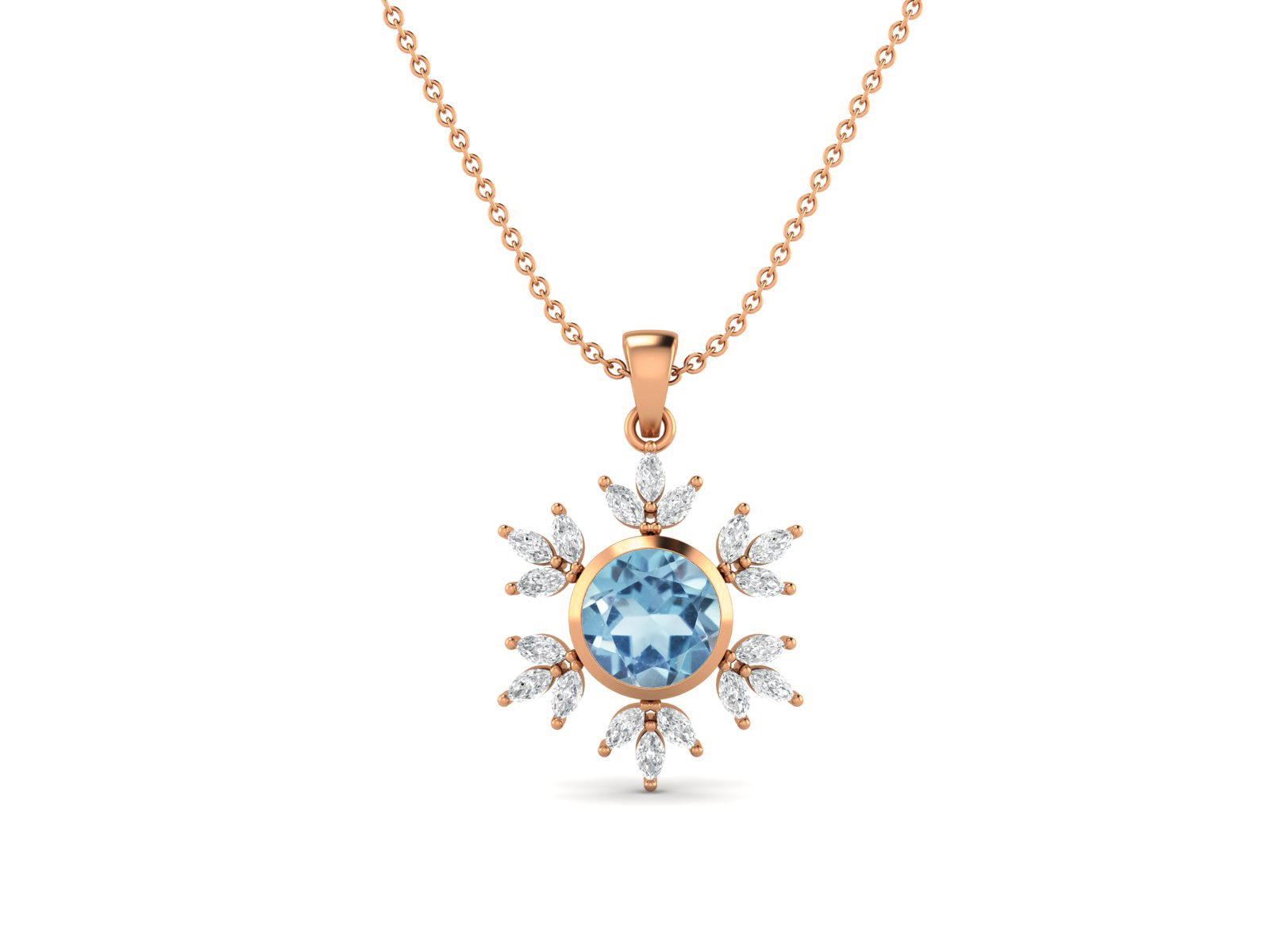 Blue Topaz Snowflake Starburst Design Necklace - Sterling Silver