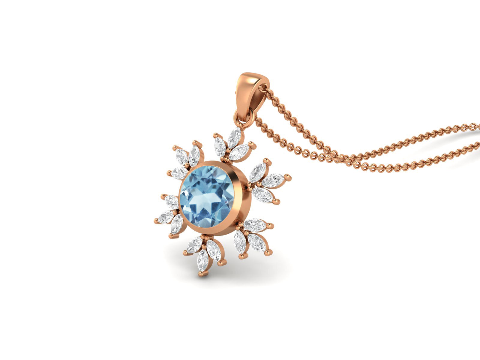 Blue Topaz Snowflake Starburst Design Necklace - Sterling Silver