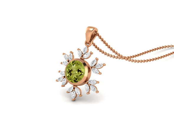 10MM Round Peridot Gemstone 925 Sterling Silver Flower Women Pendant Necklace