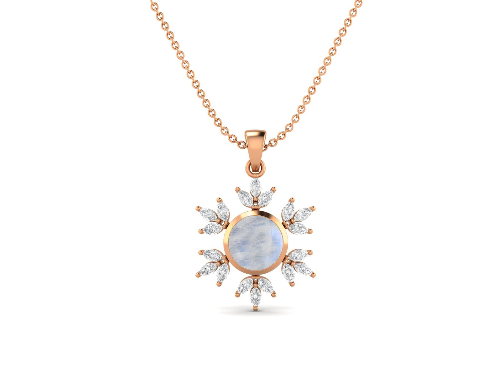 Moonstone Snowflake Starburst Design Necklace - Sterling Silver