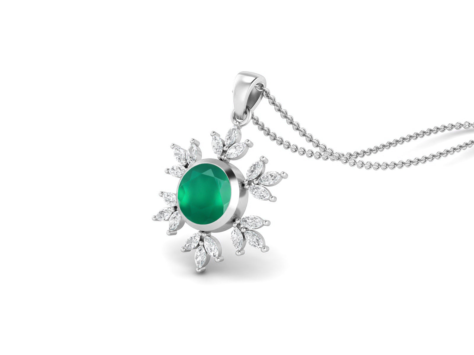 Green Onyx Snowflake Starburst Design Necklace - Sterling Silver