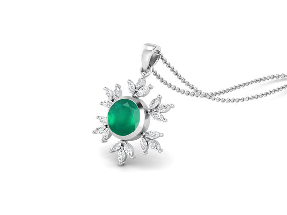 10MM Round Green Onyx Gemstone 925 Sterling Silver Flower Women Pendant Necklace