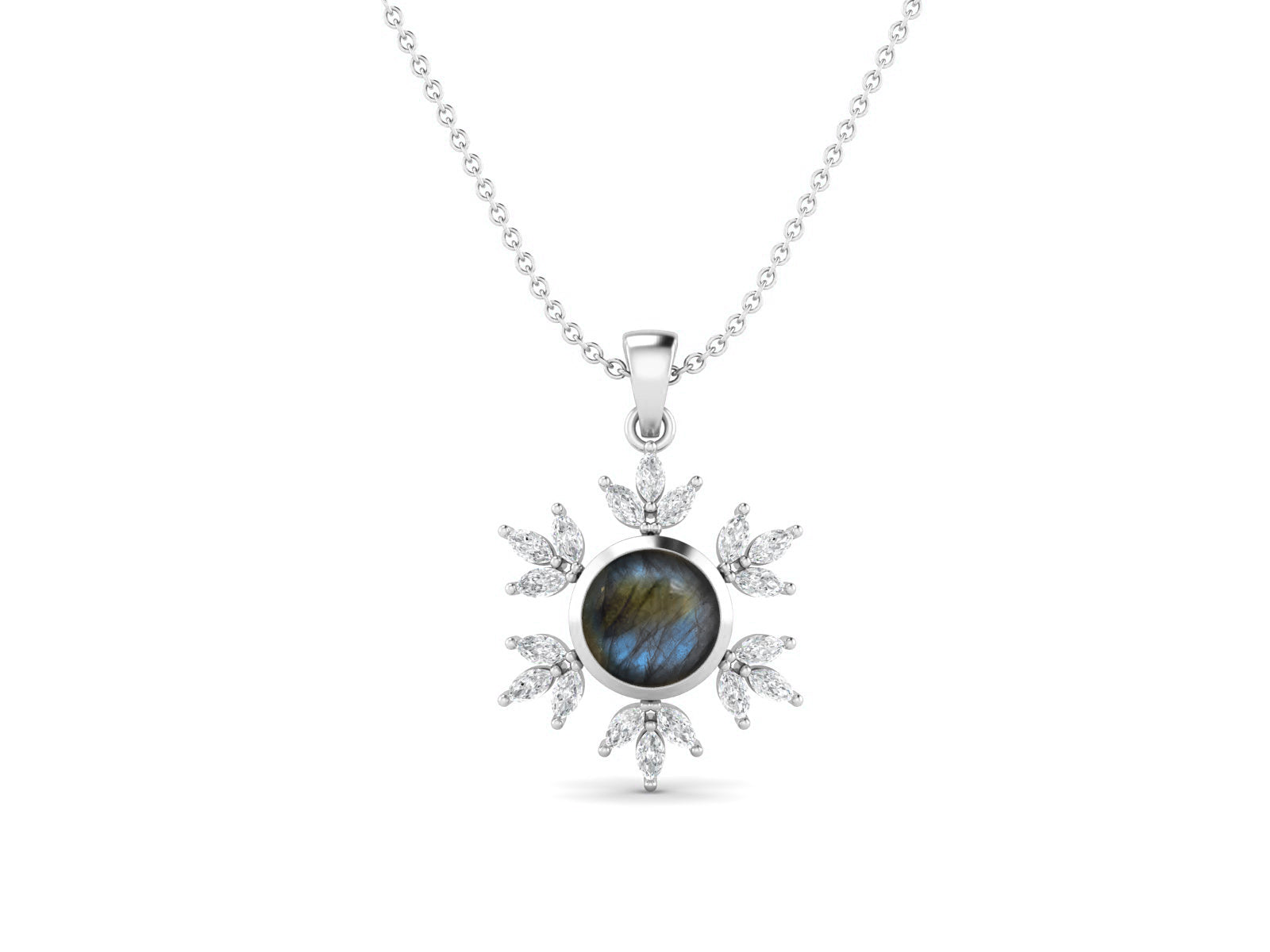 Labradorite Snowflake Starburst Design Necklace - Sterling Silver