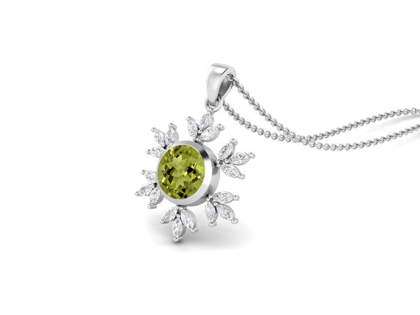 10MM Round Peridot Gemstone 925 Sterling Silver Flower Women Pendant Necklace