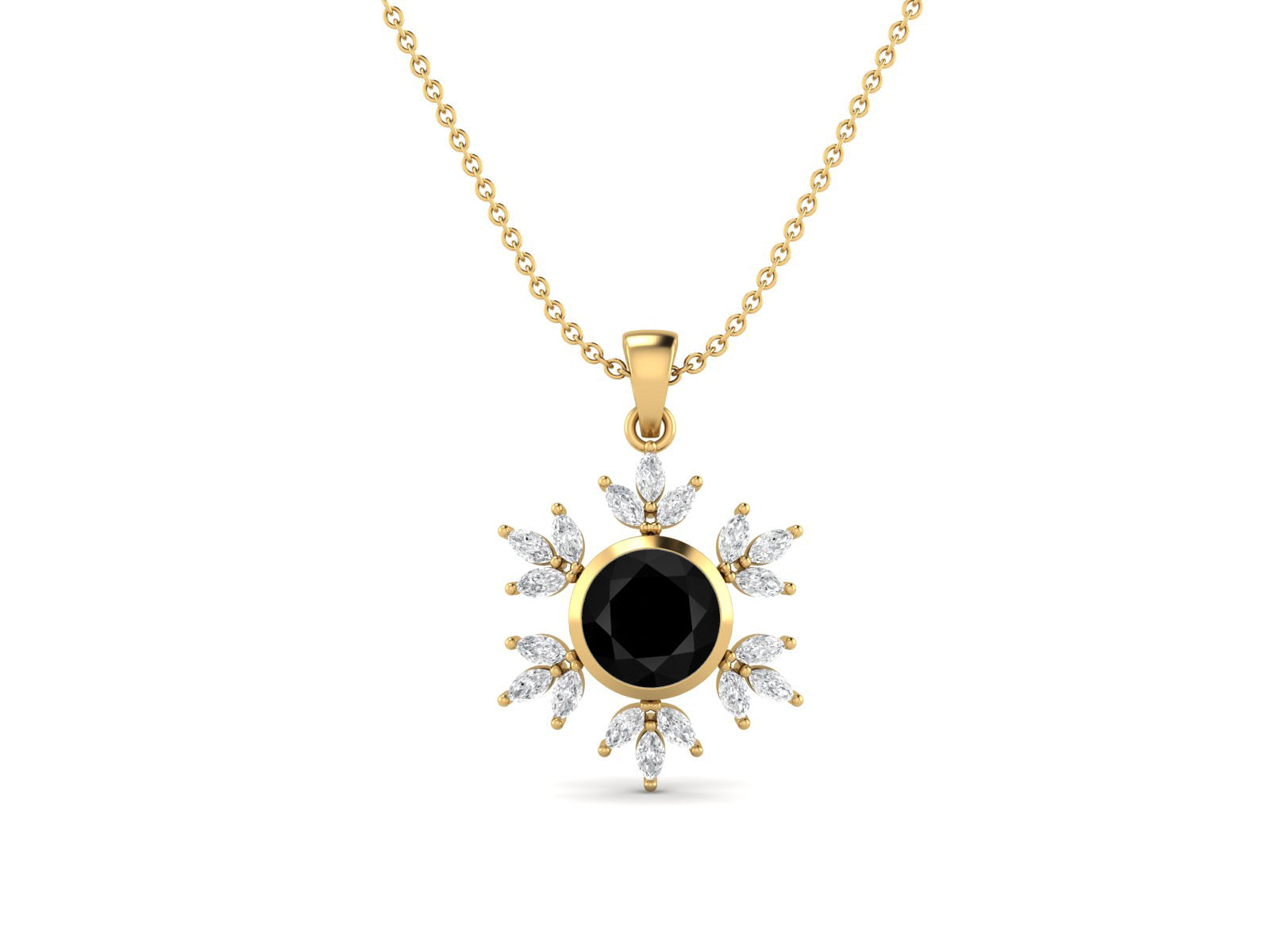 Black Spinel Snowflake Starburst Design Necklace - Sterling Silver