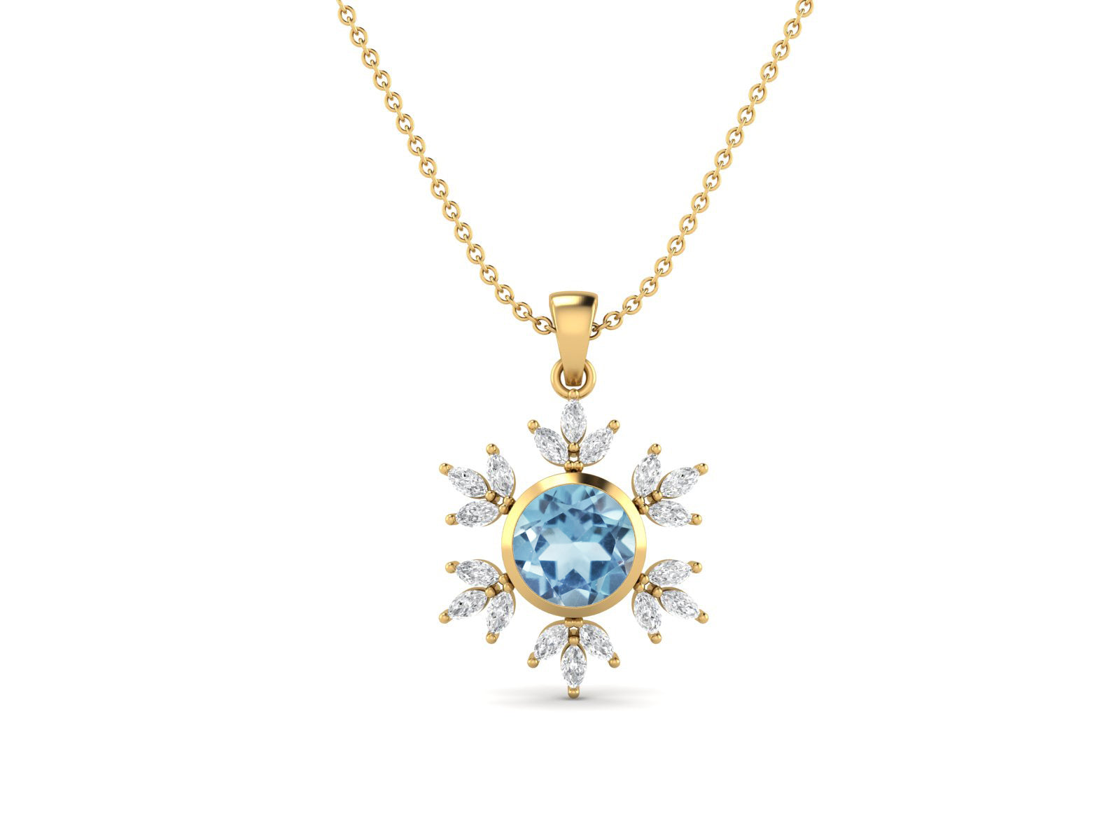 blue Topaz Snowflake Starburst Design Necklace - Sterling Silver
