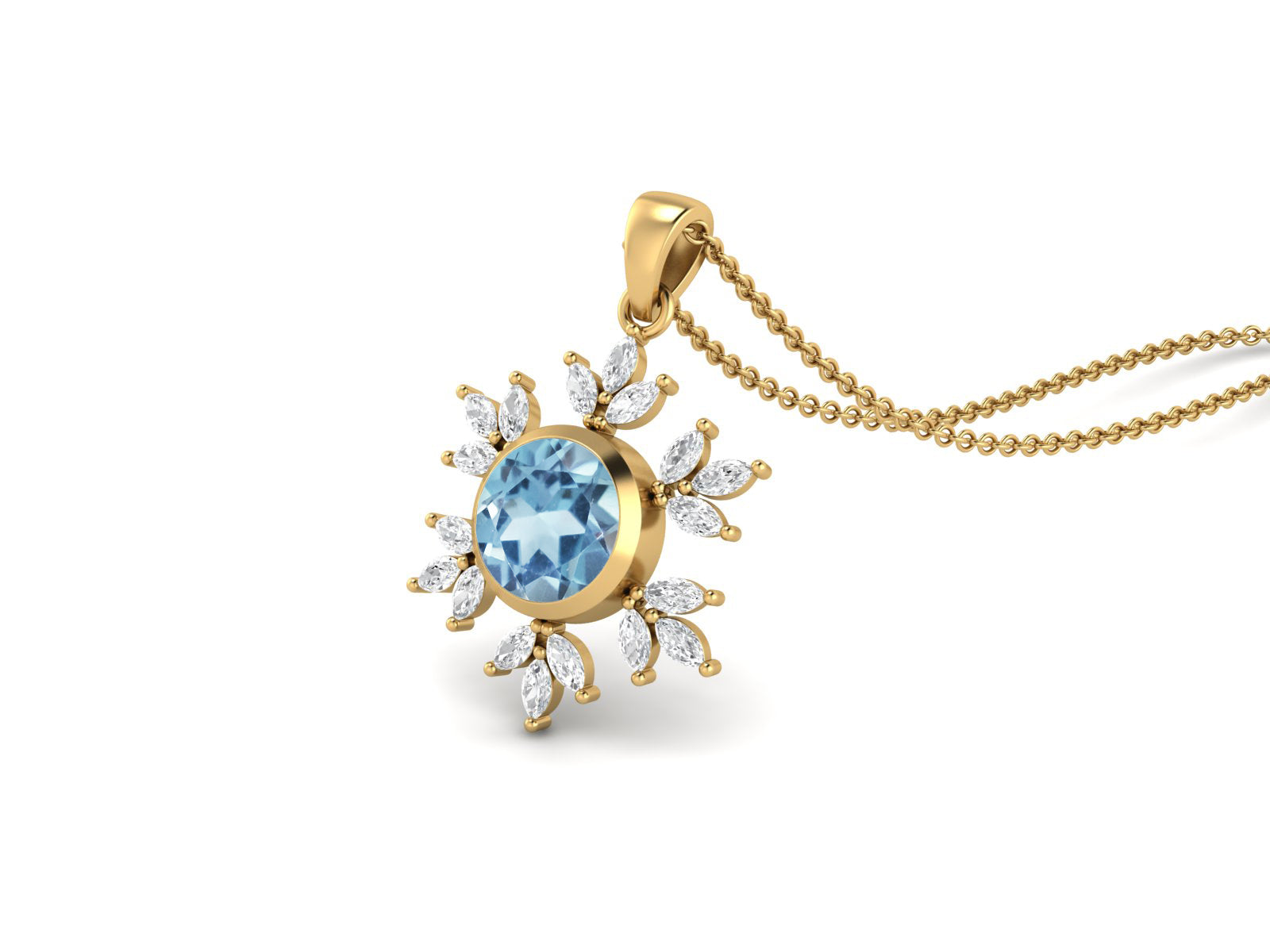 blue Topaz Snowflake Starburst Design Necklace - Sterling Silver