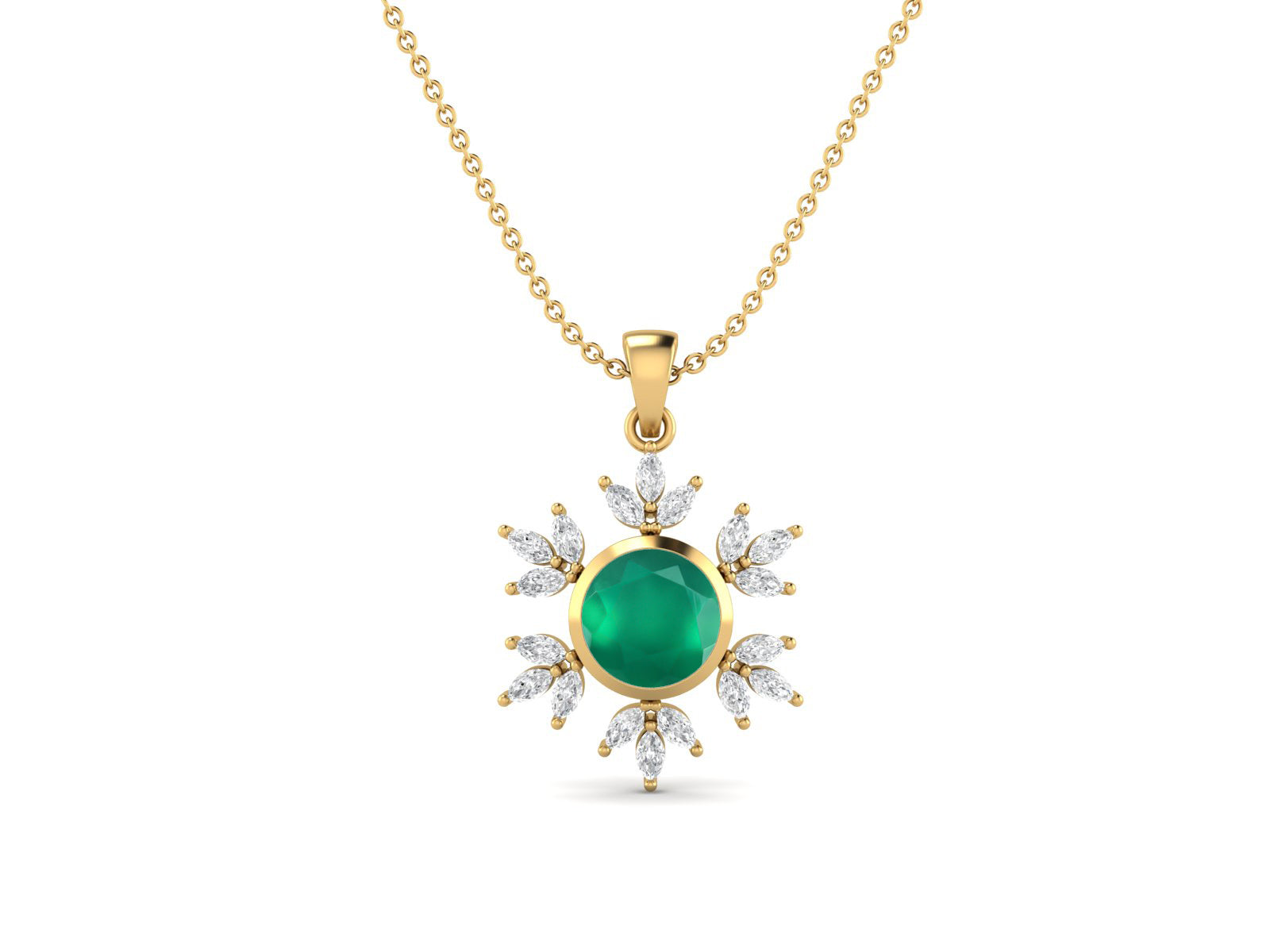 Green Onyx Snowflake Starburst Design Necklace - Sterling Silver