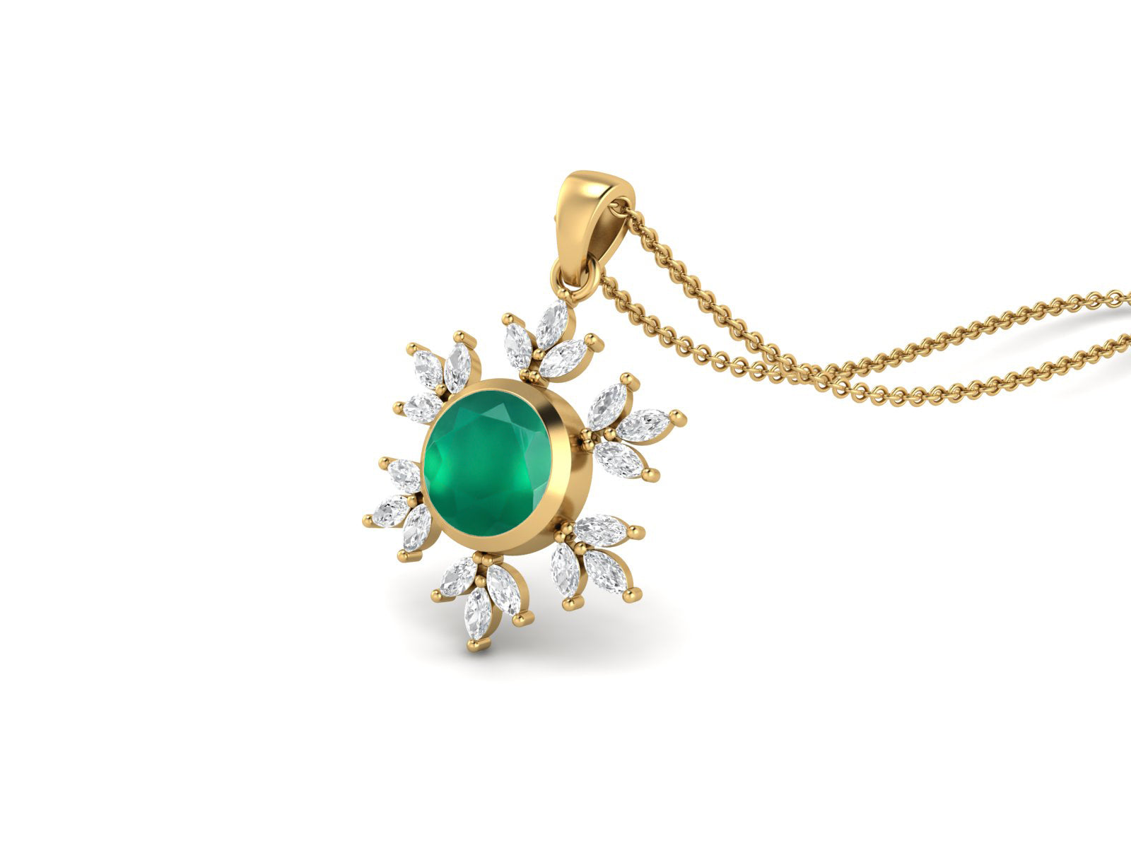 Green Onyx Snowflake Starburst Design Necklace - Sterling Silver