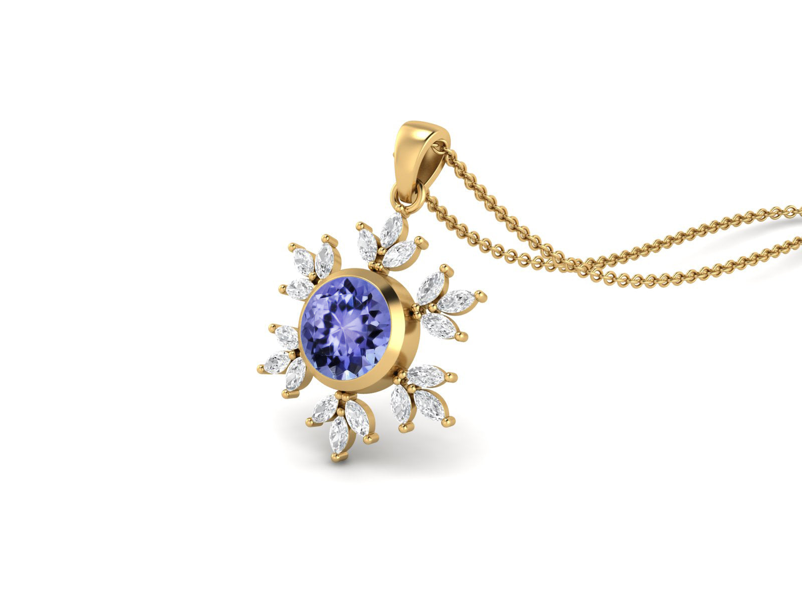 Tanzanite Snowflake Starburst Design Necklace - Sterling Silver