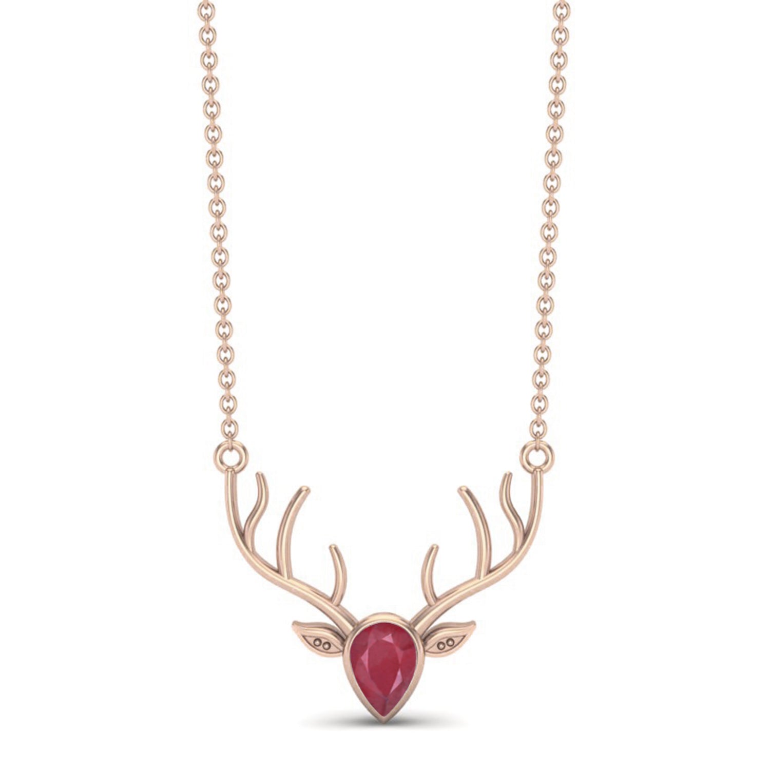 Collana con ciondolo a forma di testa di cervo realistica in oro giallo 9k con pietra preziosa di zaffiro blu da 0,75 ct e ciondolo a forma di animale.