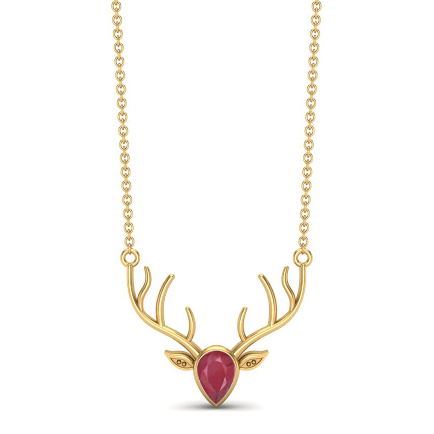 Collana con ciondolo a forma di testa di cervo realistica in oro giallo 9k con pietra preziosa di zaffiro blu da 0,75 ct e ciondolo a forma di animale.