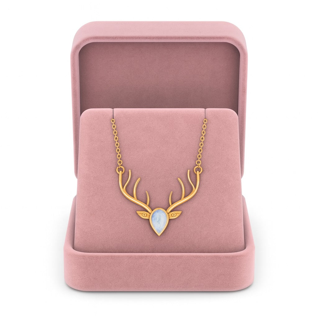 Collana con ciondolo a forma di testa di cervo realistica in argento sterling 925, pietra di luna, ciondolo a forma di animale