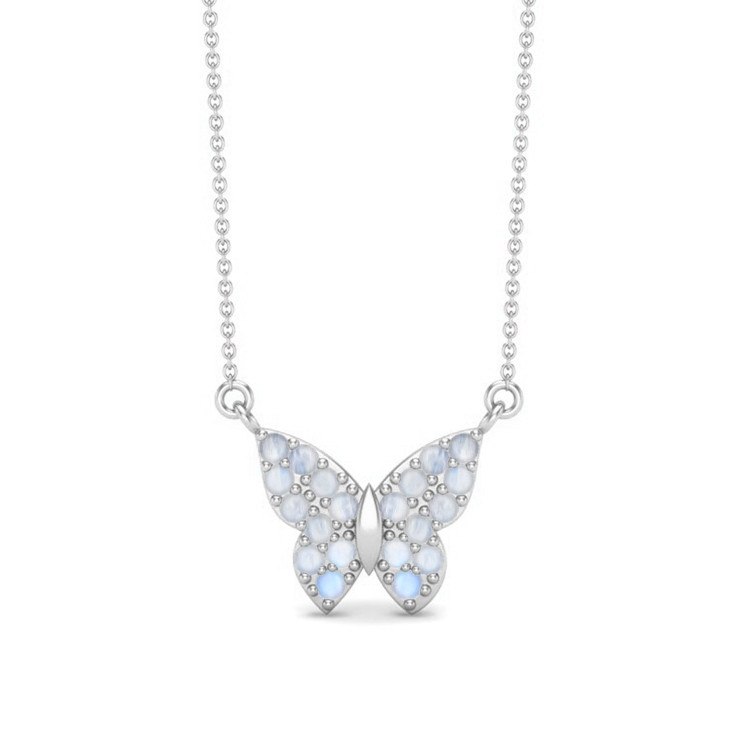 Moonstone 2.00 Ct Round Butterfly Necklace - 14K Yellow Gold