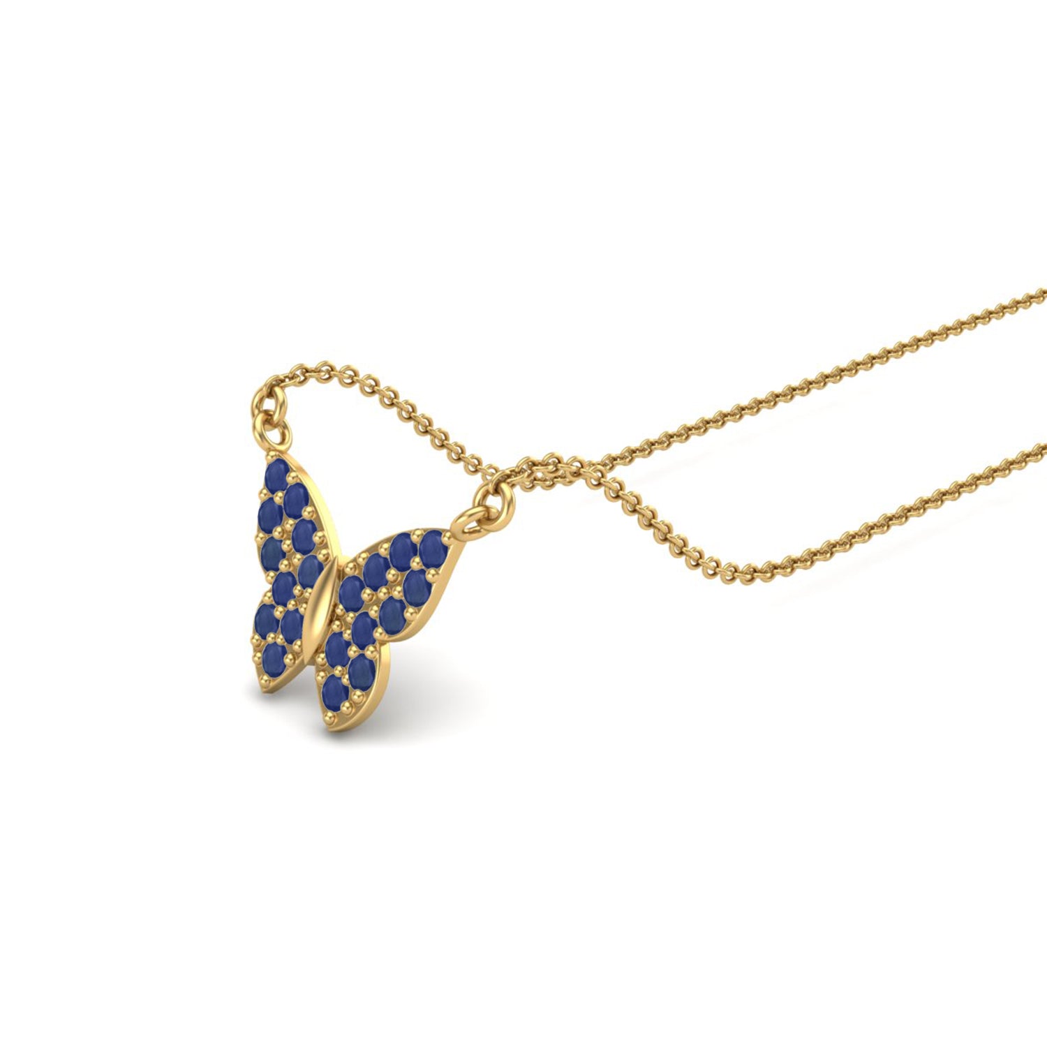 Blue Sapphire Butterfly Dainty Pendant - 9K Yellow Gold