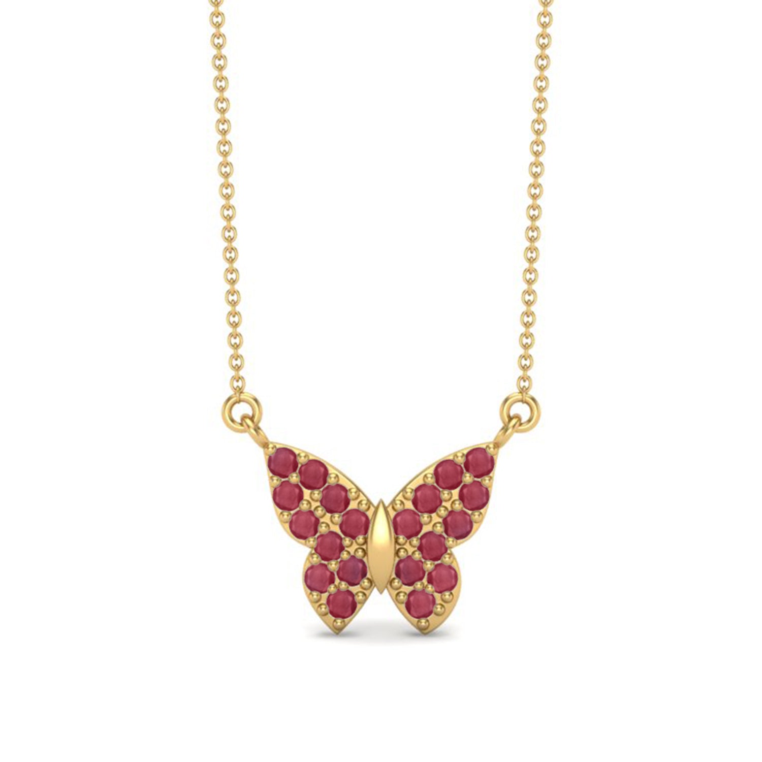 Ruby 3.00 Ct Round Butterfly Necklace - 14K Yellow Gold