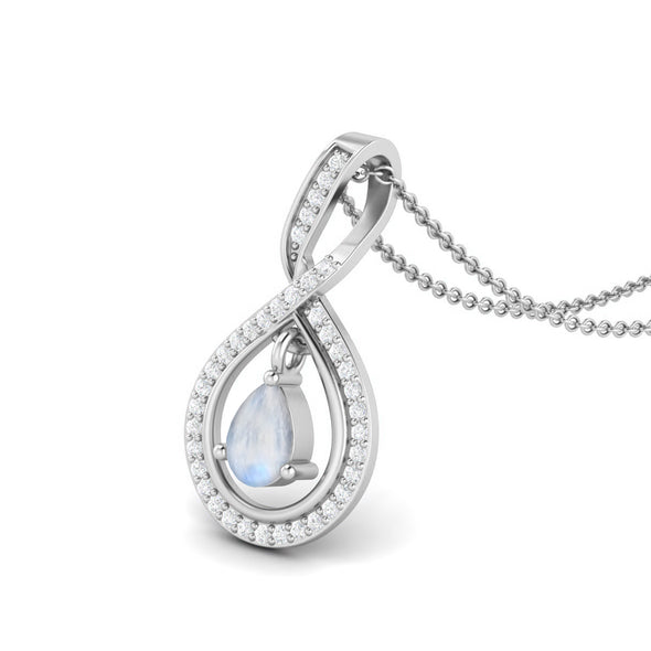 Tear Drop Pear Shaped Genuine Moonstone Pendant for Women 925 Sterling Silver Chain Necklace