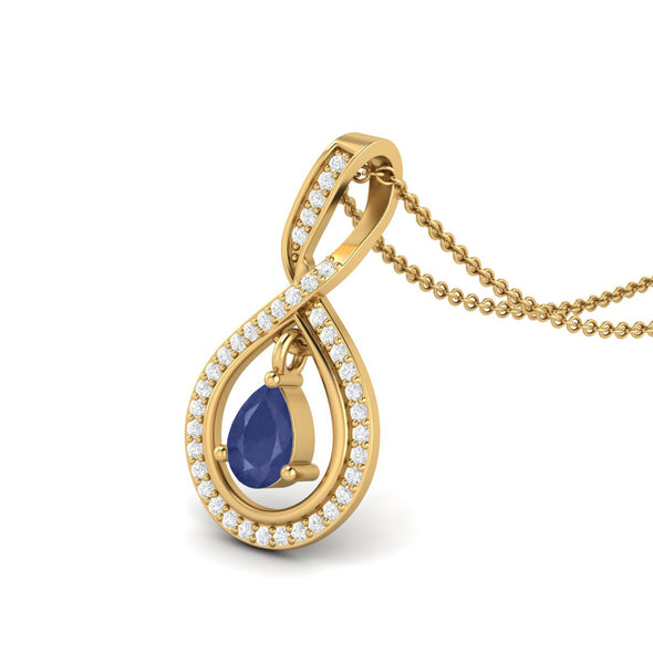 Tear Drop Pear Shaped Blue Sapphire Pendant 925 Sterling Silver White Topaz Chain Necklace