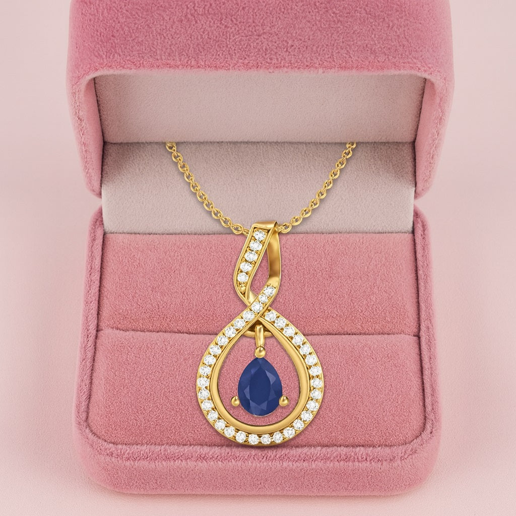 Blue Sapphire Infinity Teardrop Pendant - Sterling Silver