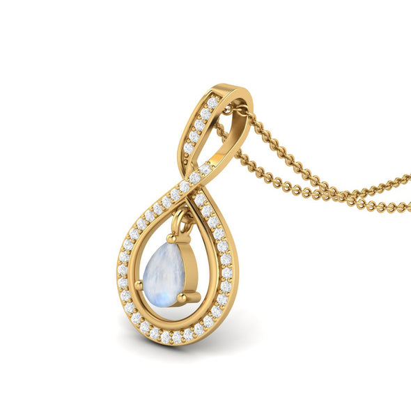Tear Drop Pear Shaped Genuine Moonstone Pendant for Women 925 Sterling Silver Chain Necklace