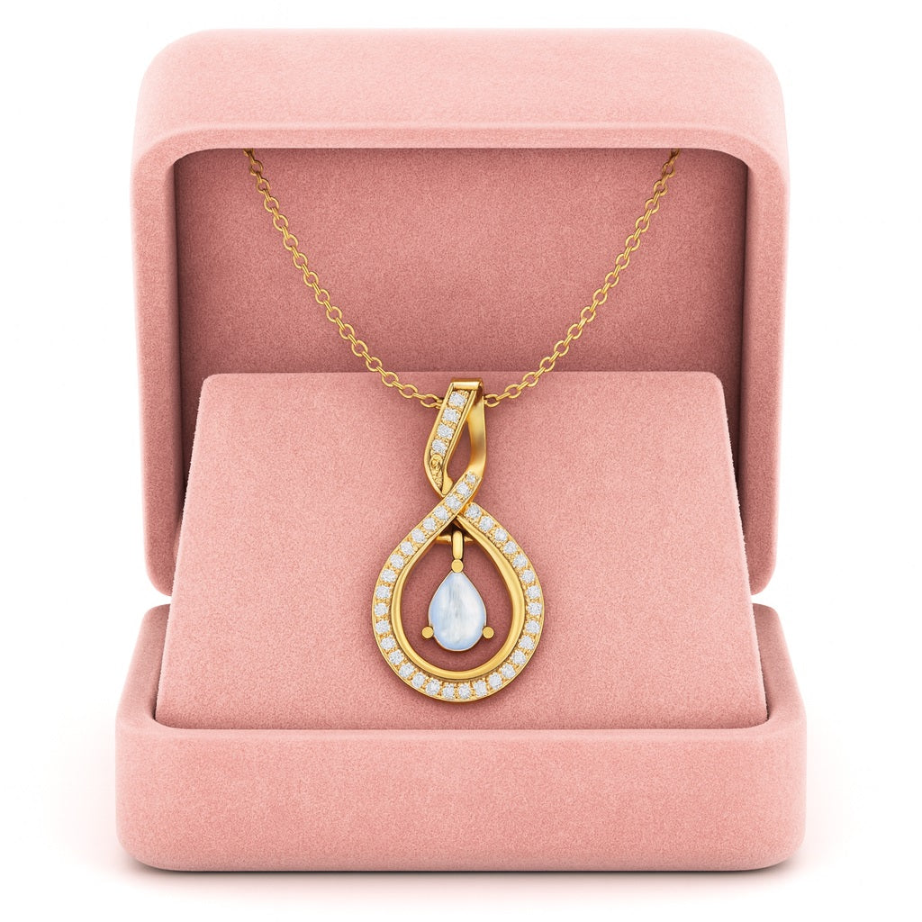 Collana con ciondolo a forma di pera a forma di goccia in pietra di luna autentica per donna, catena in argento sterling 925