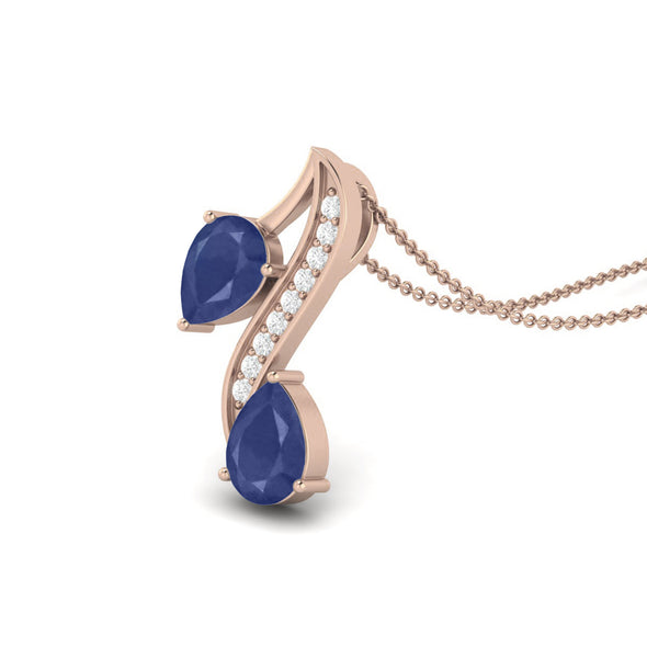 7x5mmm Tear Drop Pear Shaped Blue Sapphire Pendant 925 Sterling Silver Women Chain Necklace