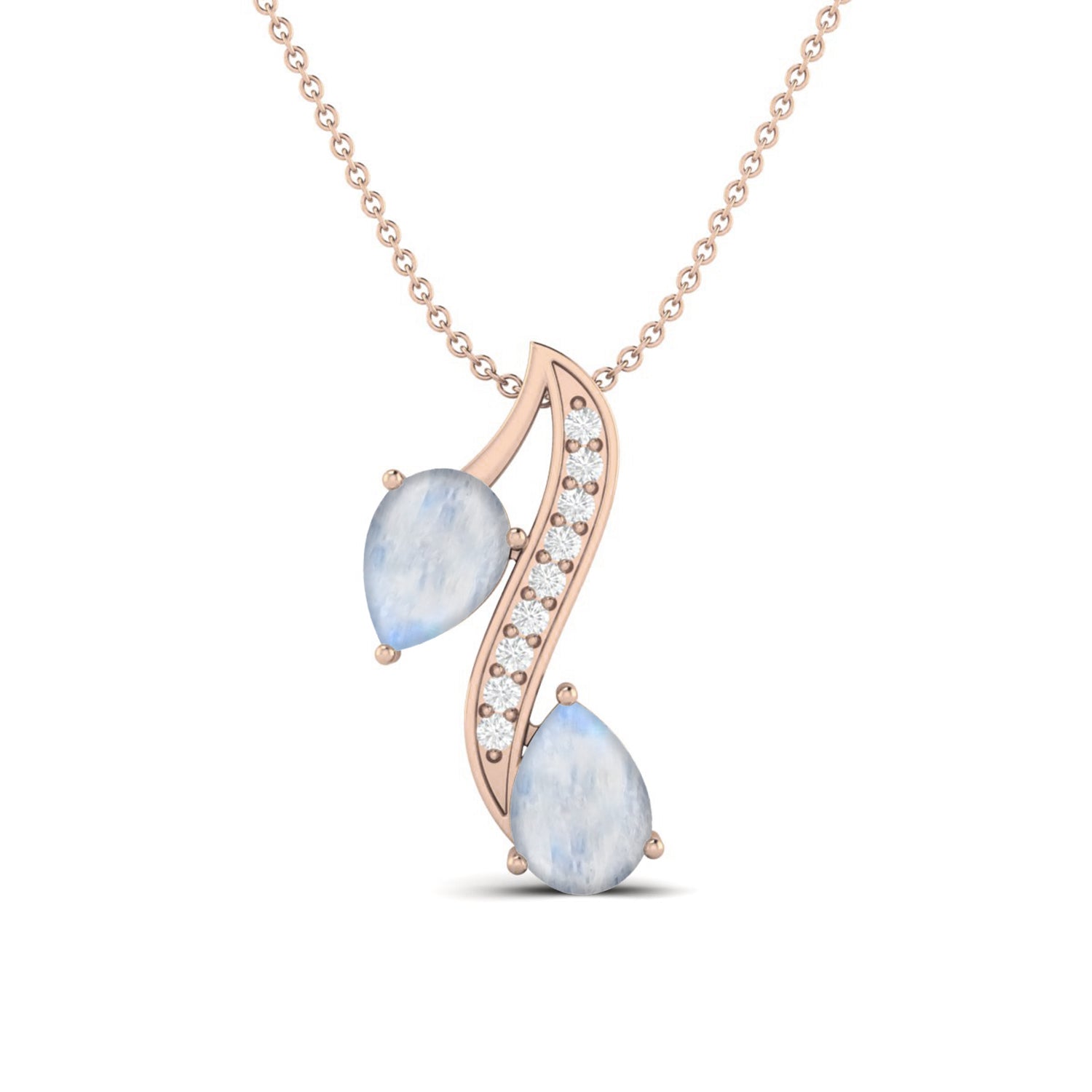 Moonstone Dual Drop Wave Design Pendant - Stelring Silver